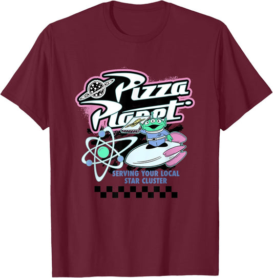 Disney Pixar Toy Story Pizza Planet Retro Neon Retro Poster T-Shirt - T-Shirt | Maroon