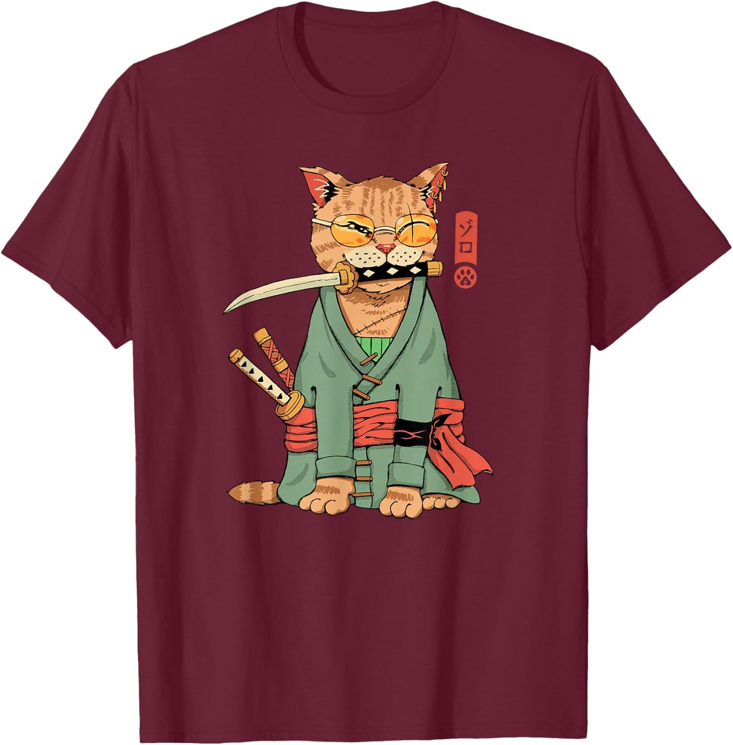 Zoro Cat Warrior T-Shirt - T-Shirt | Maroon