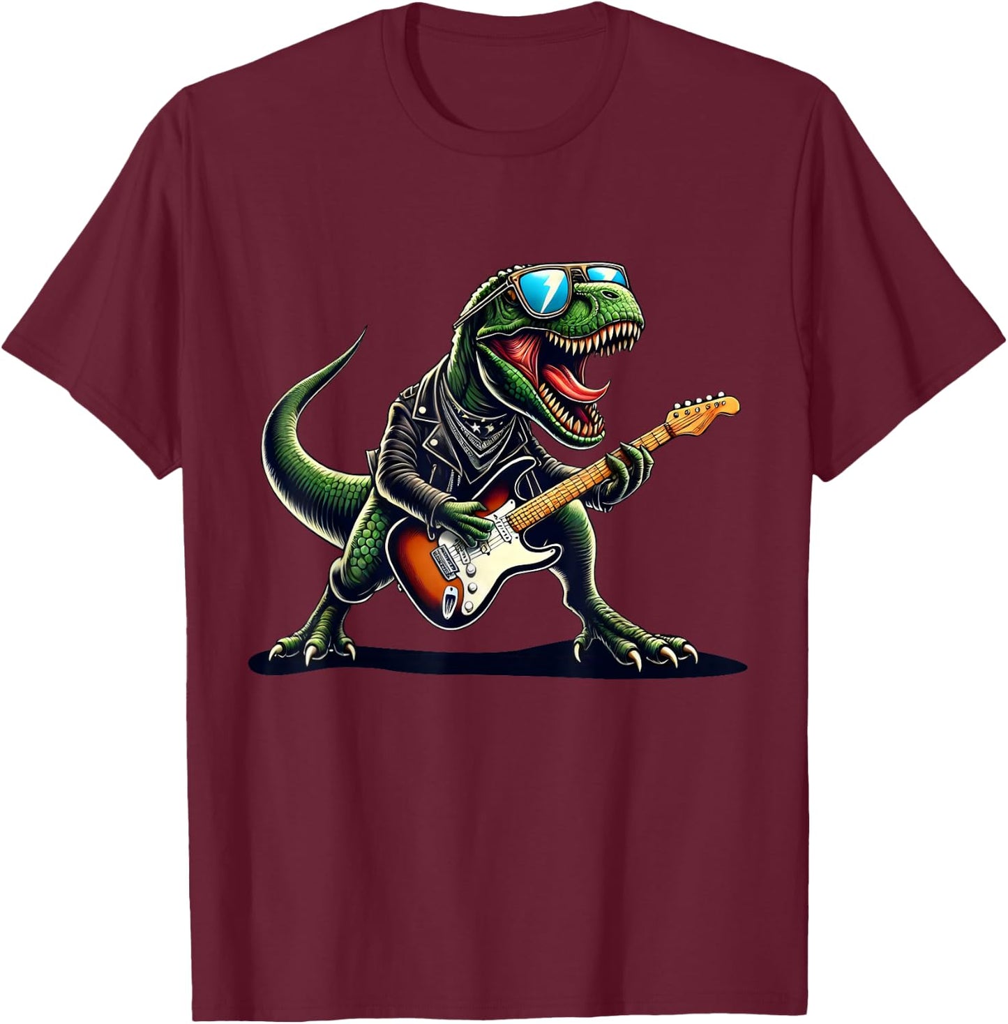 Punk Dinosaur, Rock'n Roll Goth Dino, Funny Guitar Band Kids T-Shirt - T-Shirt | Maroon