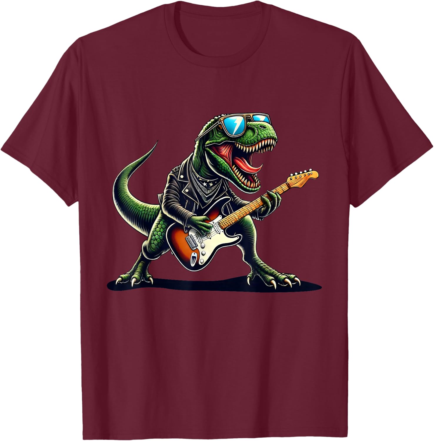 Punk Dinosaur, Rock'n Roll Goth Dino, Funny Guitar Band Kids T-Shirt - T-Shirt | Maroon