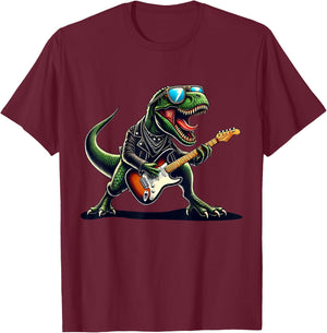 Punk Dinosaur, Rock'n Roll Goth Dino, Funny Guitar Band Kids T-Shirt - T-Shirt | Maroon