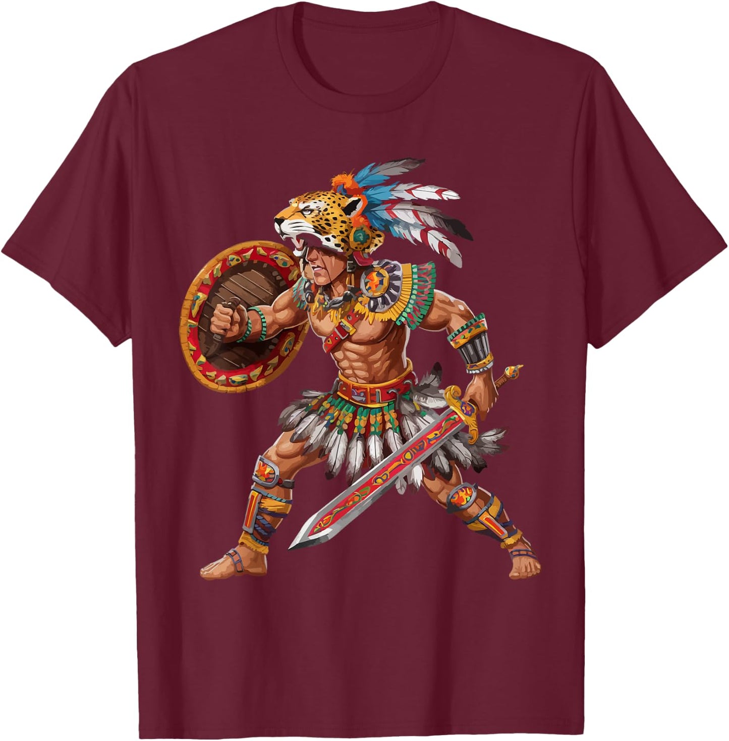 Aztec Jaguar Warrior Aztec Culture Mayan Indigenous T-Shirt - T-Shirt | Maroon