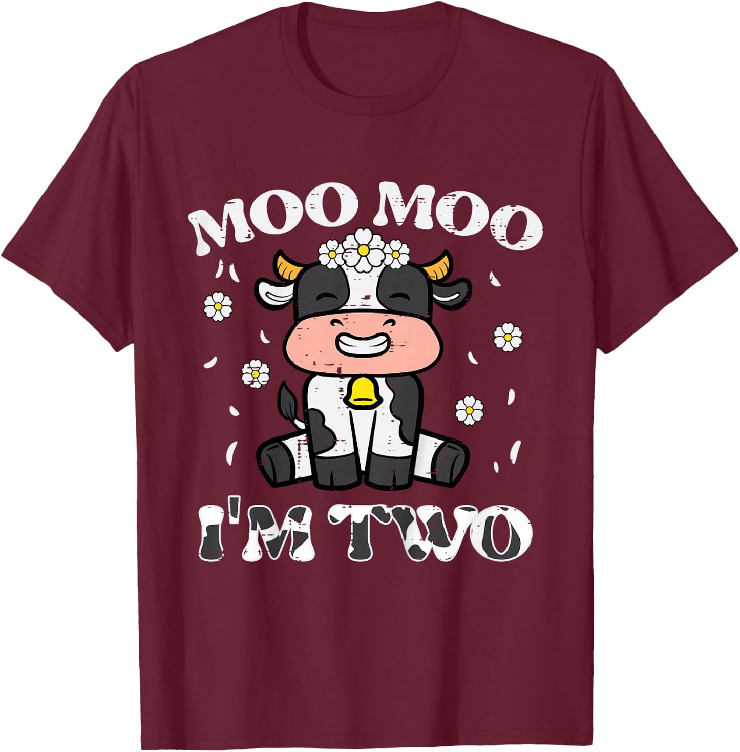 2nd Birthday Cow Moo Moo Im Two 2 Year Old Boys Girls Kids T-Shirt - T-Shirt | Maroon