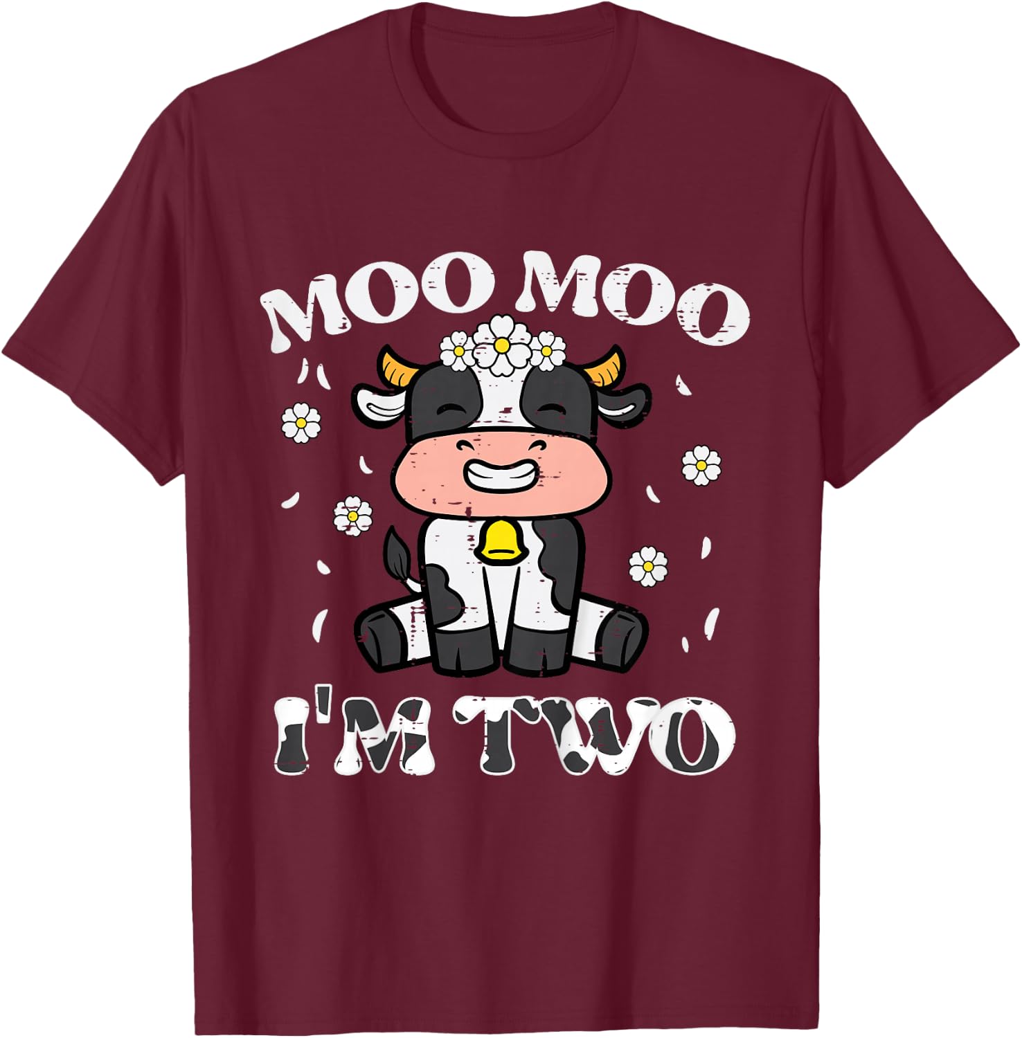 2nd Birthday Cow Moo Moo Im Two 2 Year Old Boys Girls Kids T-Shirt - T-Shirt | Maroon