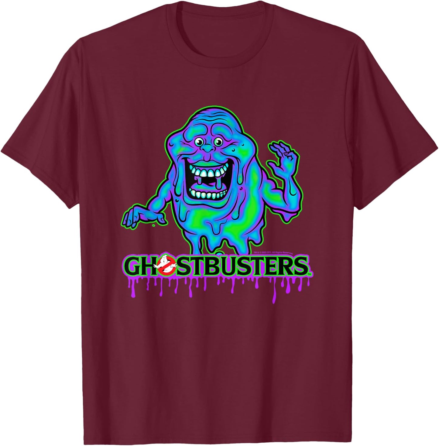 Ghostbusters Ghost Slimer Colourful Neon Big Chest Logo T-Shirt - T-Shirt | Maroon