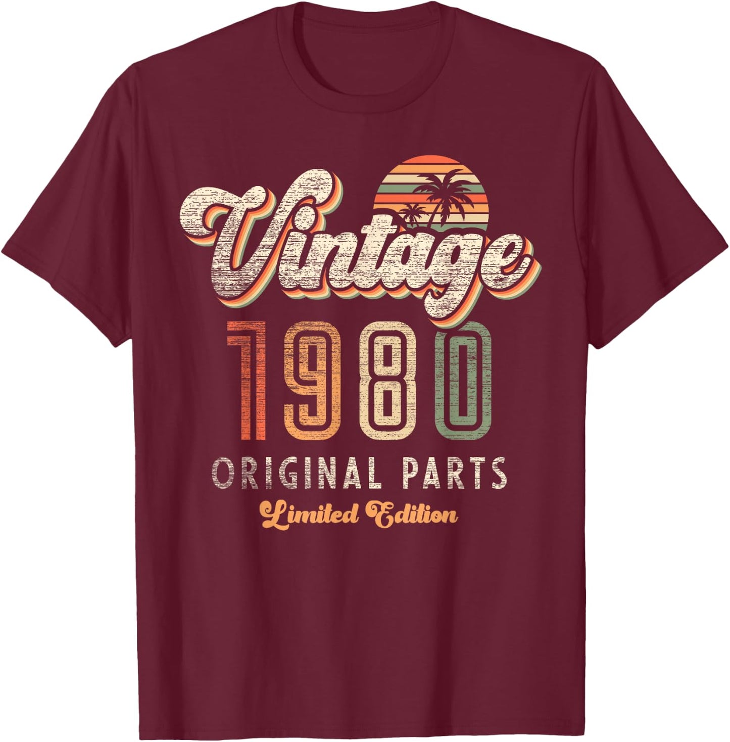 Vintage 1980 Limited Edition 45th Anniversary Palm Retro T-Shirt - T-Shirt | Maroon
