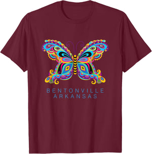 Bentonville Arkansas Souvenir Butterfly Graphic T-Shirt - T-Shirt | Maroon