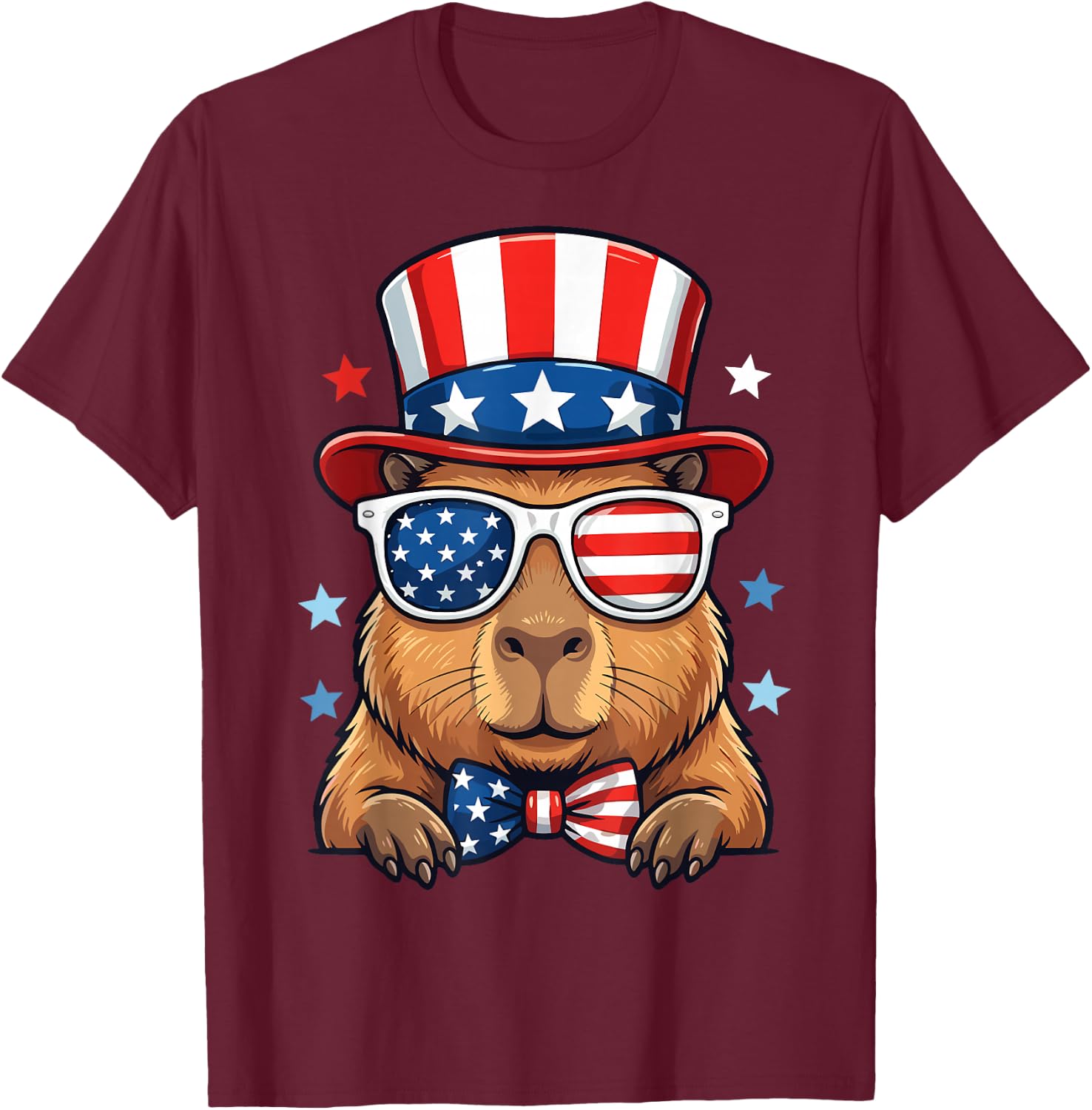4th of July Capybara Patriotic USA T-Shirt - T-Shirt | Maroon