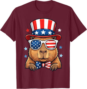 4th of July Capybara Patriotic USA T-Shirt - T-Shirt | Maroon