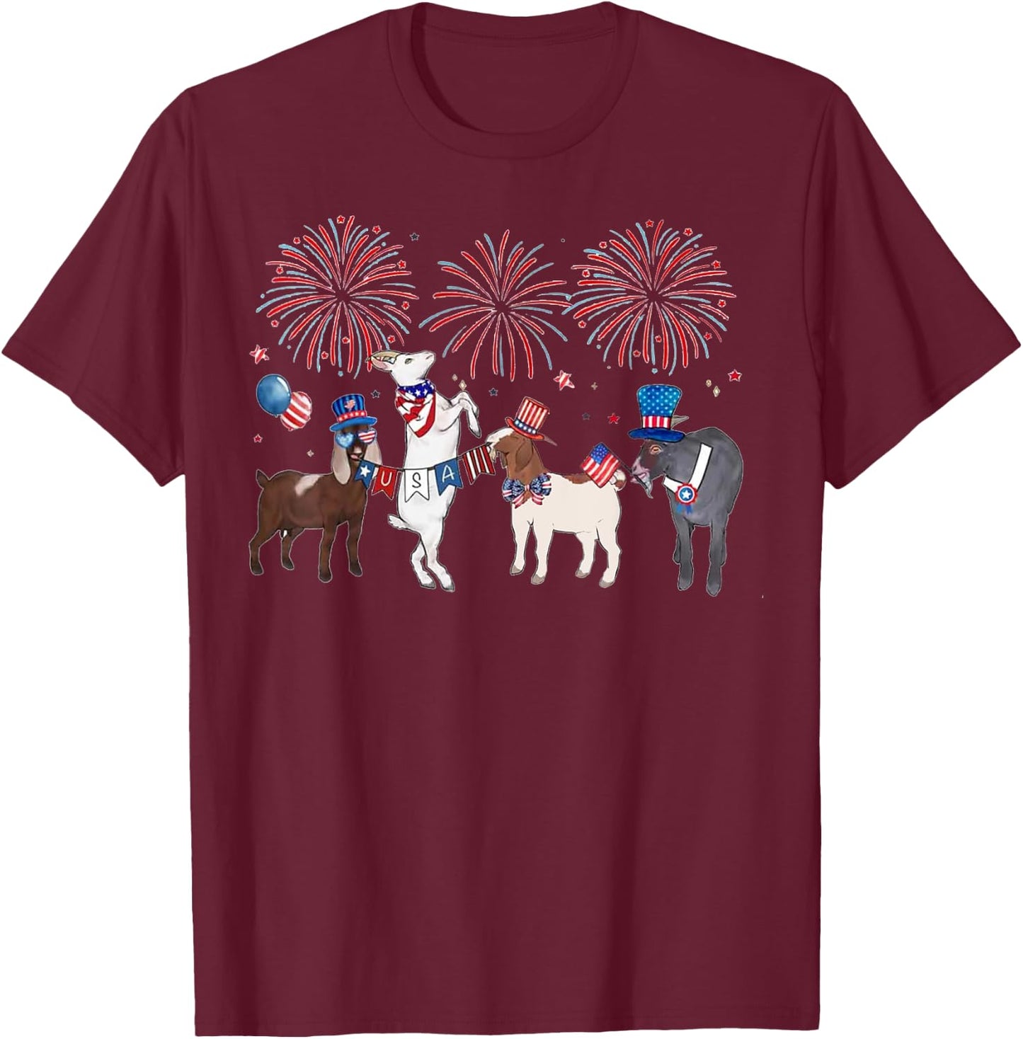 4th of July Patriotic Goat USA American Flag Goat Lovers T-Shirt - T-Shirt | Maroon