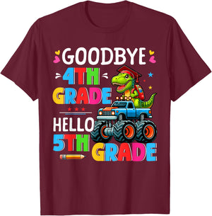 Goodbye 4th Grade Hello 5th Grade T-rex On Monster Truck T-Shirt - T-Shirt | Maroon