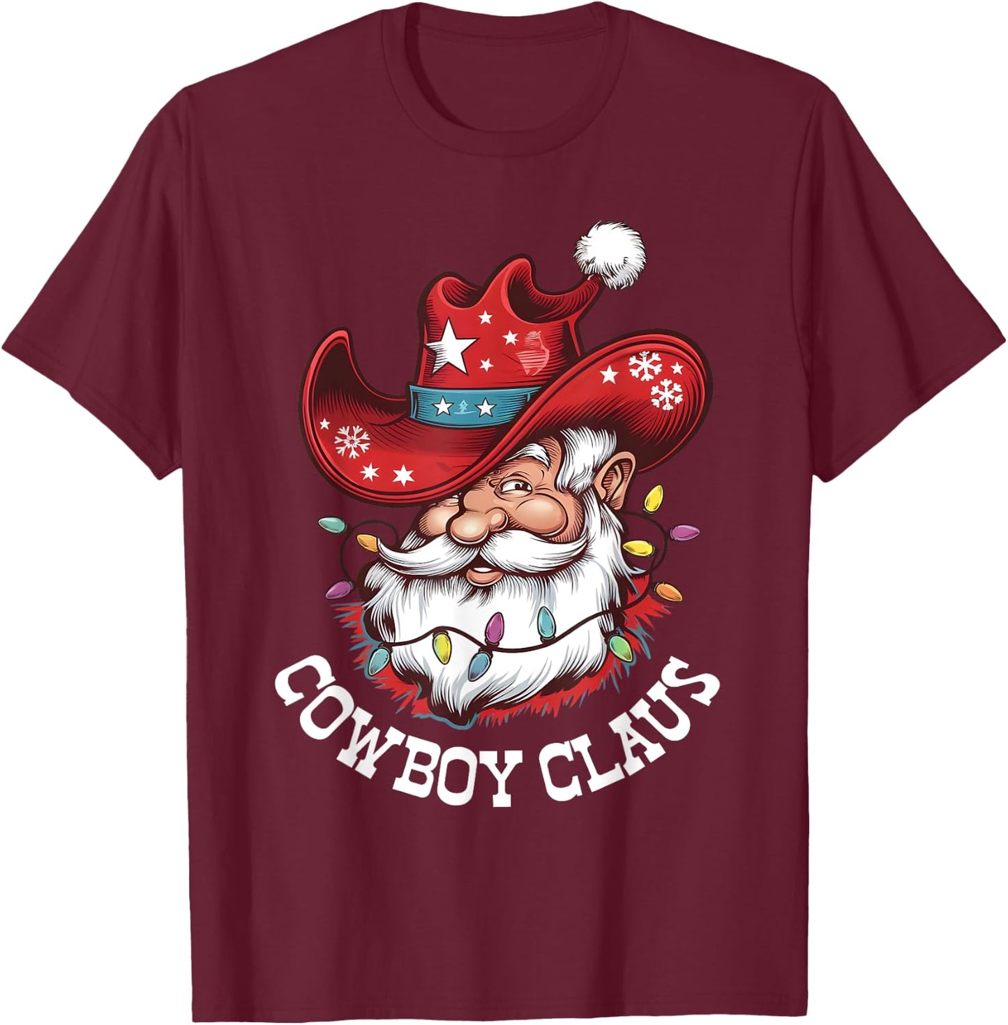 Cowboy Claus Cowboy Santa Hat Xmas Christmas Western Style T-Shirt - T-Shirt | Maroon