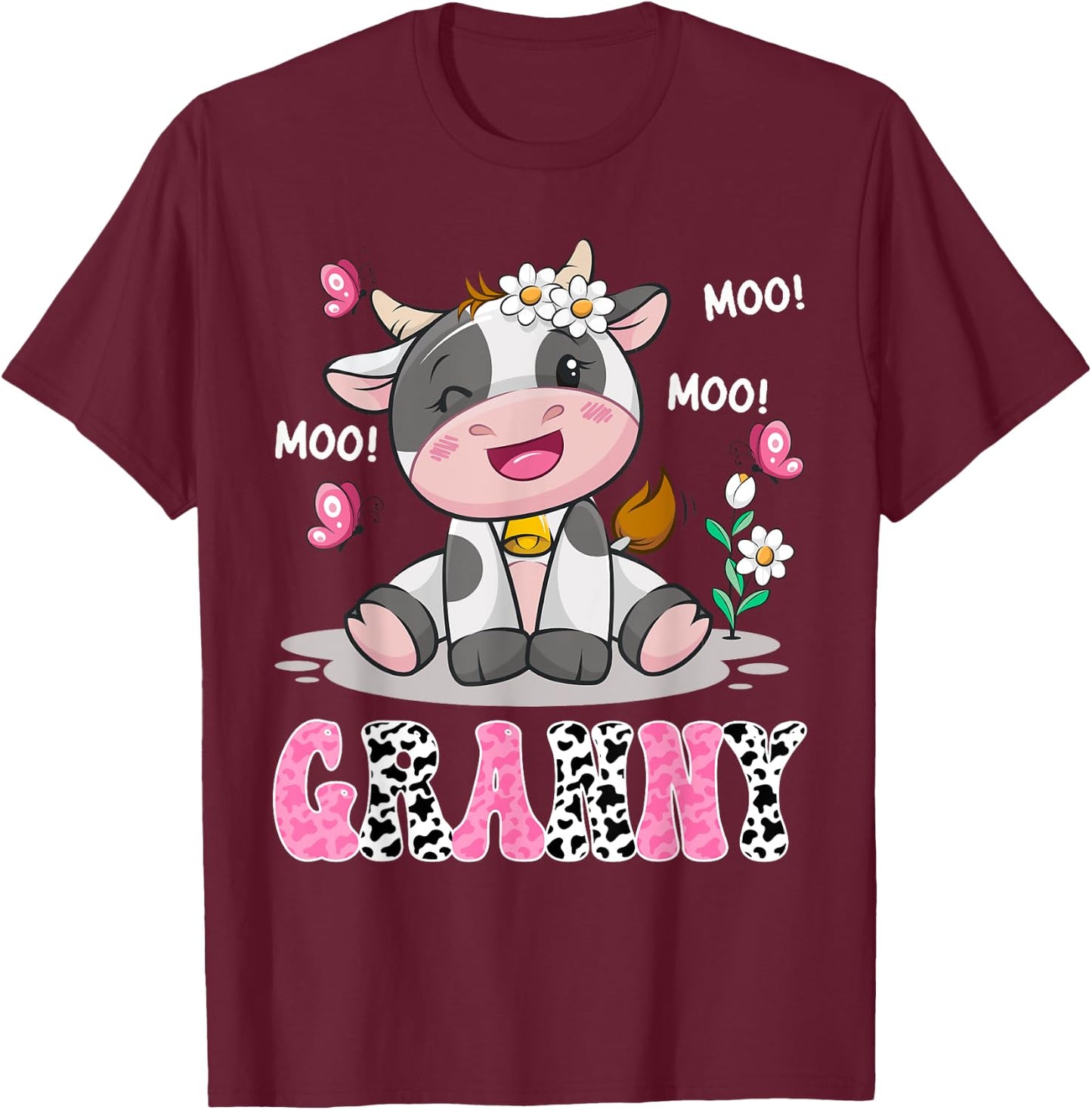 Granny Cute Cow Moo Moo Farmer Birthday Family Matching T-Shirt - T-Shirt | Maroon