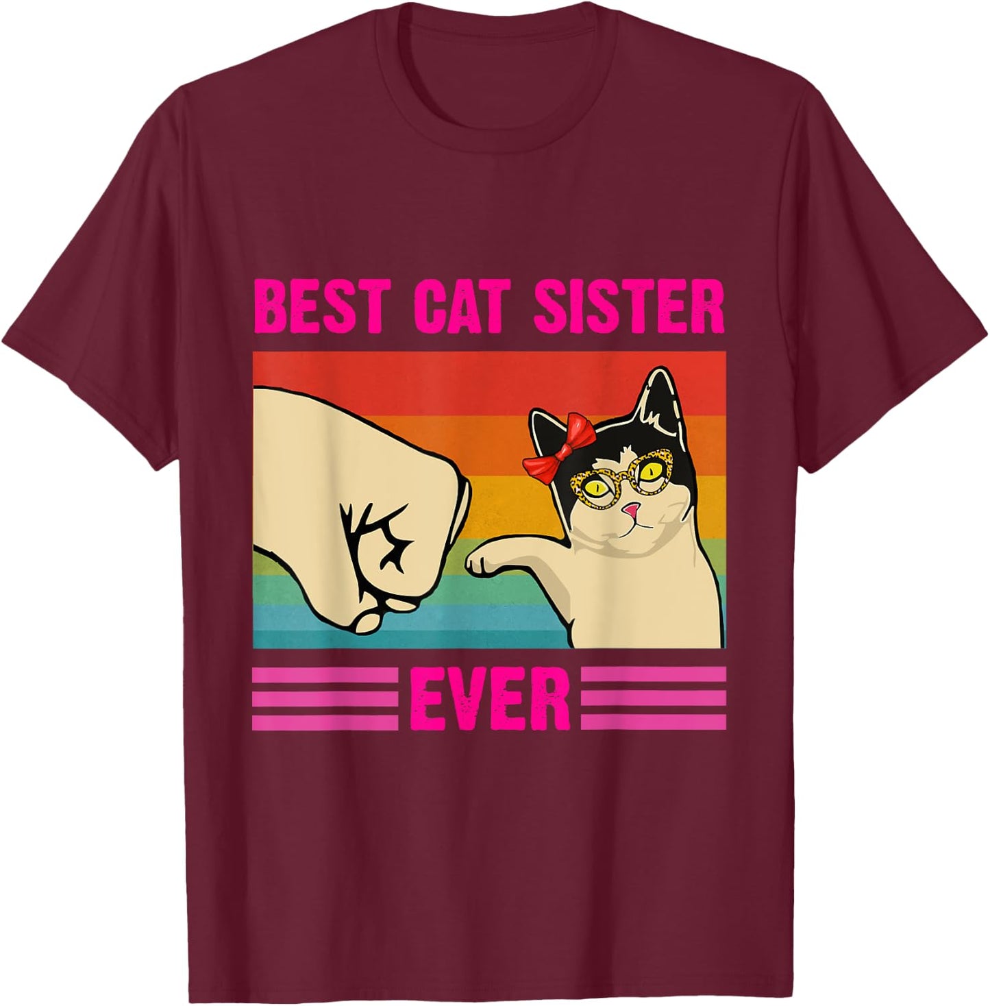 Best Cat Sister Ever Funny Sister Cat Lovers Style Retro T-Shirt - T-Shirt | Maroon