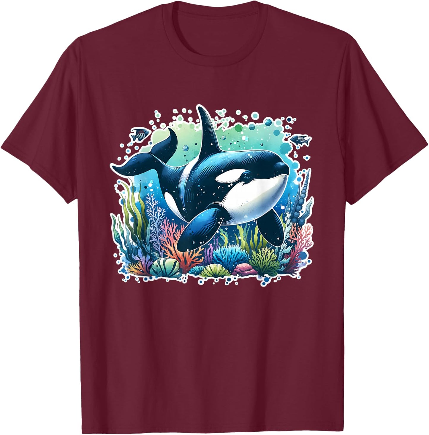 Orca Beautiful Whale Animal Graphic Orca T-Shirt - T-Shirt | Maroon