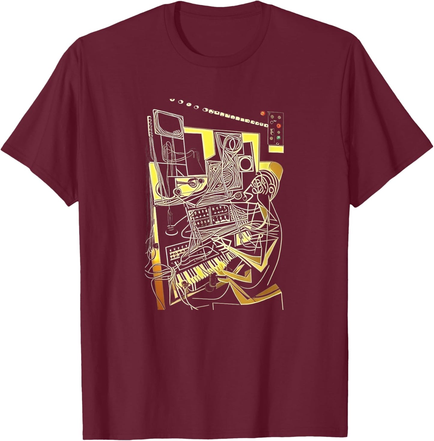 Analog Vintage Modular Synthesizer T-Shirt - T-Shirt | Maroon