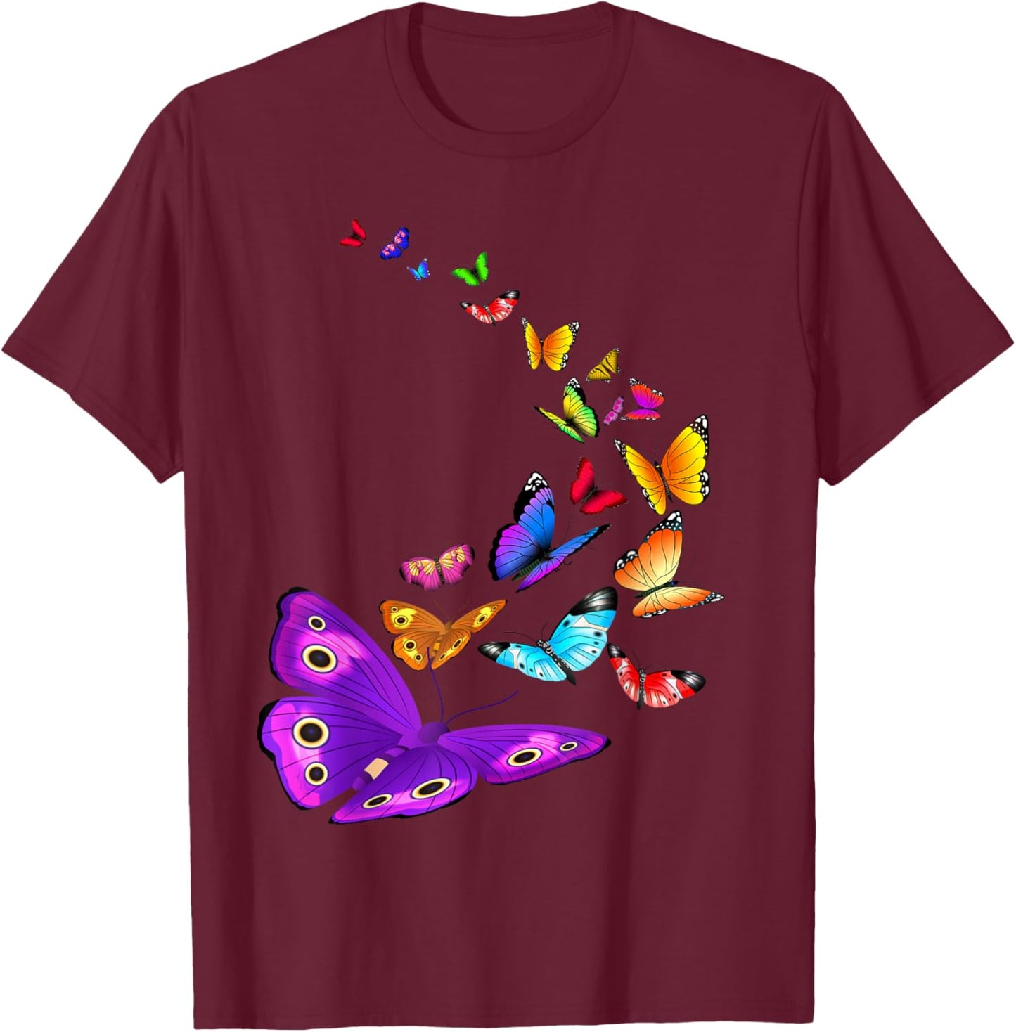 Butterfly T Shirt Flying Butterfly Wings Shirt T-Shirt - T-Shirt | Maroon