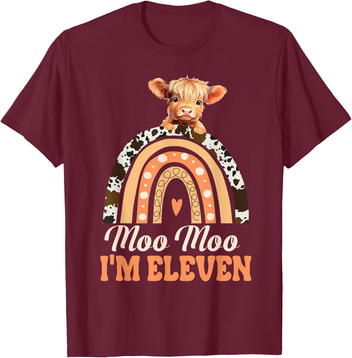 Moo Moo Im Eleven Birthday Decoration Highland Cow 11th Bday T-Shirt - T-Shirt | Maroon