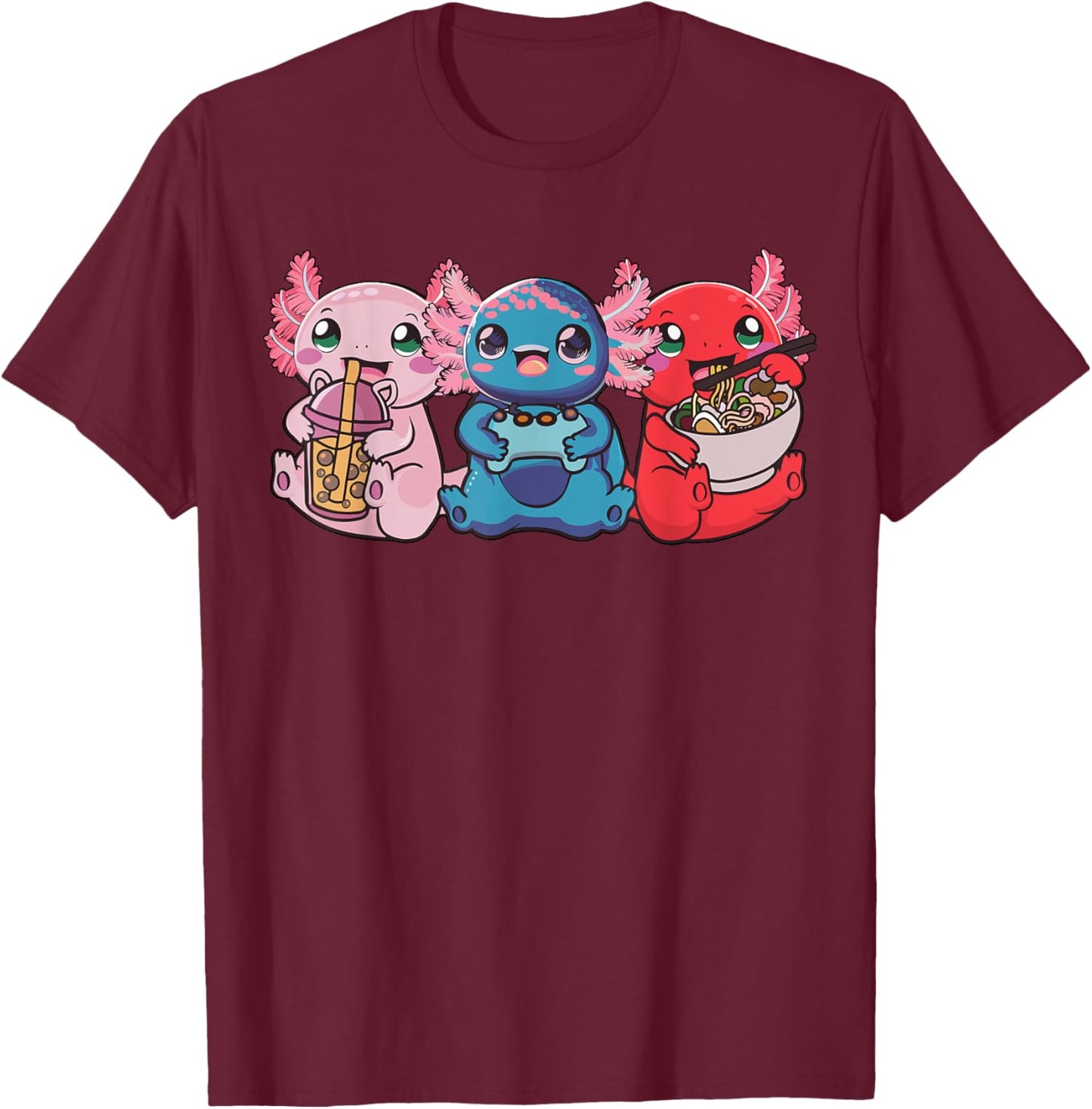 Axolotl Boba Tea Bubble Tea Gaming Gamer Ramen Axolotl T-Shirt - T-Shirt | Maroon