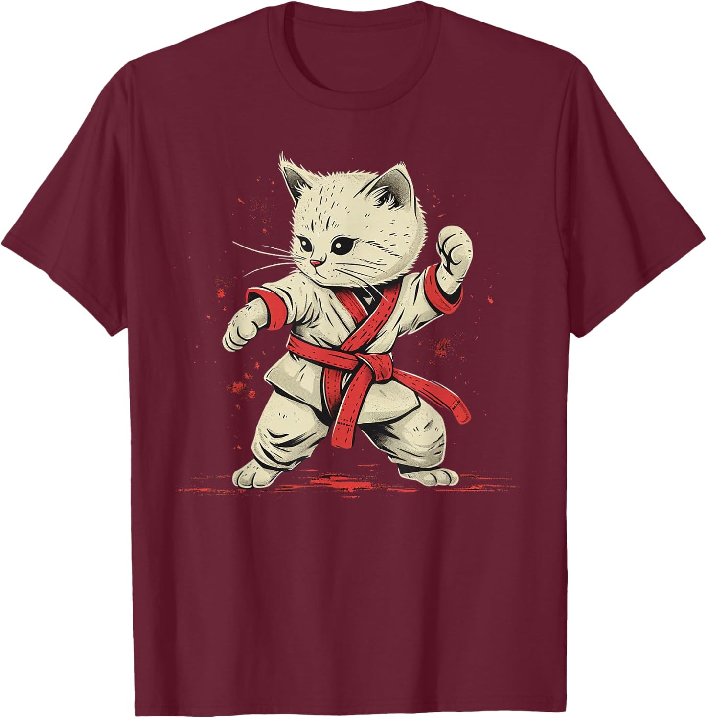 Karate Herren Damen & Kinder Katze Karateka T-Shirt - T-Shirt | Maroon