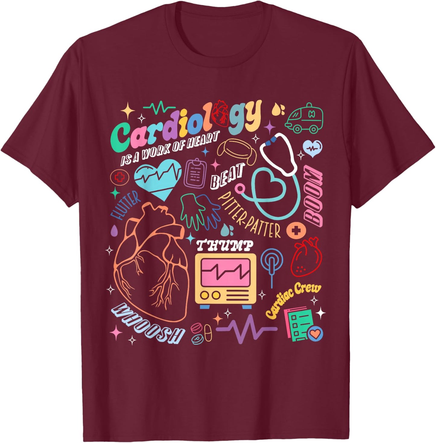 CVICU Cardiac Nurse Retro Anatomy Cardiology Human Heart RN T-Shirt - T-Shirt | Maroon