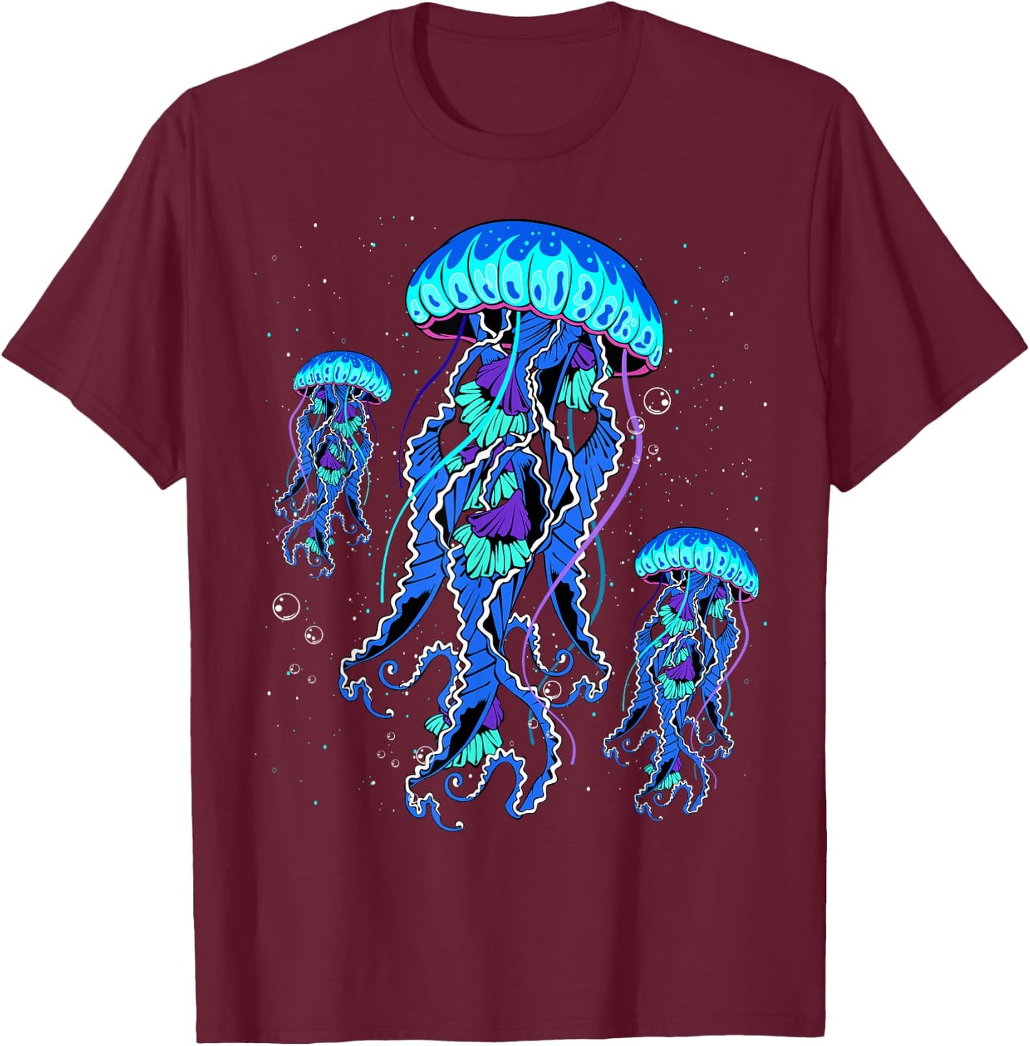 Jellyfish Medusa Jellies Blue Marine Sea Ocean Diver Surfer , black T-Shirt - T-Shirt | Maroon