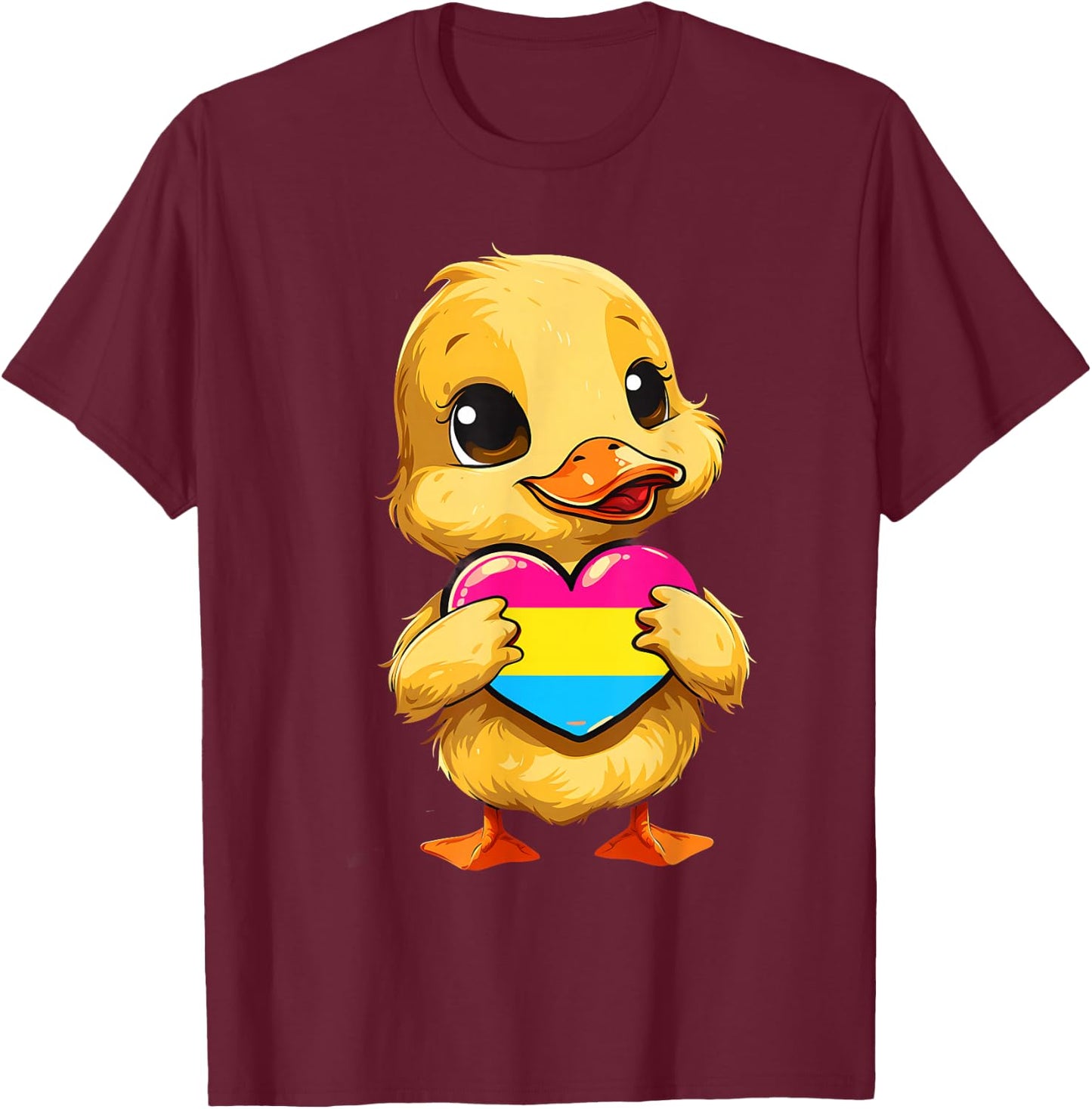 Pan Pride Duck Pansexuality Pansexual Pride Heart Pan Flag T-Shirt - T-Shirt | Maroon