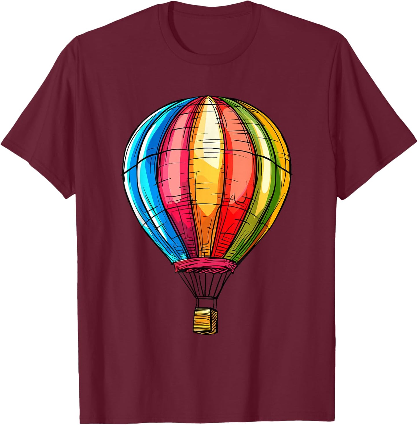 Hot Air Balloon , black T-Shirt - T-Shirt | Maroon