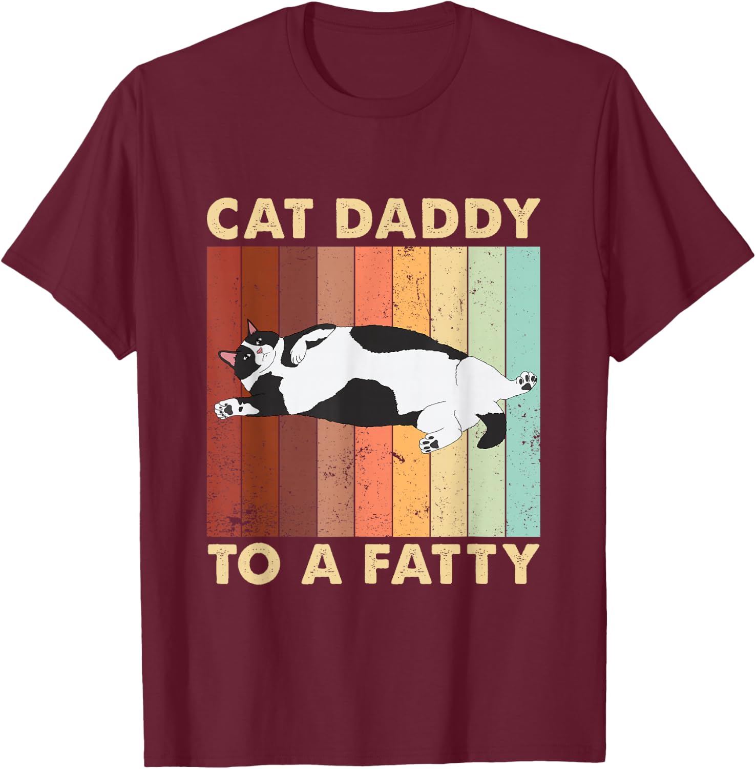 Kitty Lover Cat Gifts For Cat Lover Retro Fat Chonk Dad Funny Cat Daddy To A Fatty , Small T-Shirt - T-Shirt | Maroon