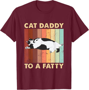 Kitty Lover Cat Gifts For Cat Lover Retro Fat Chonk Dad Funny Cat Daddy To A Fatty , Small T-Shirt - T-Shirt | Maroon