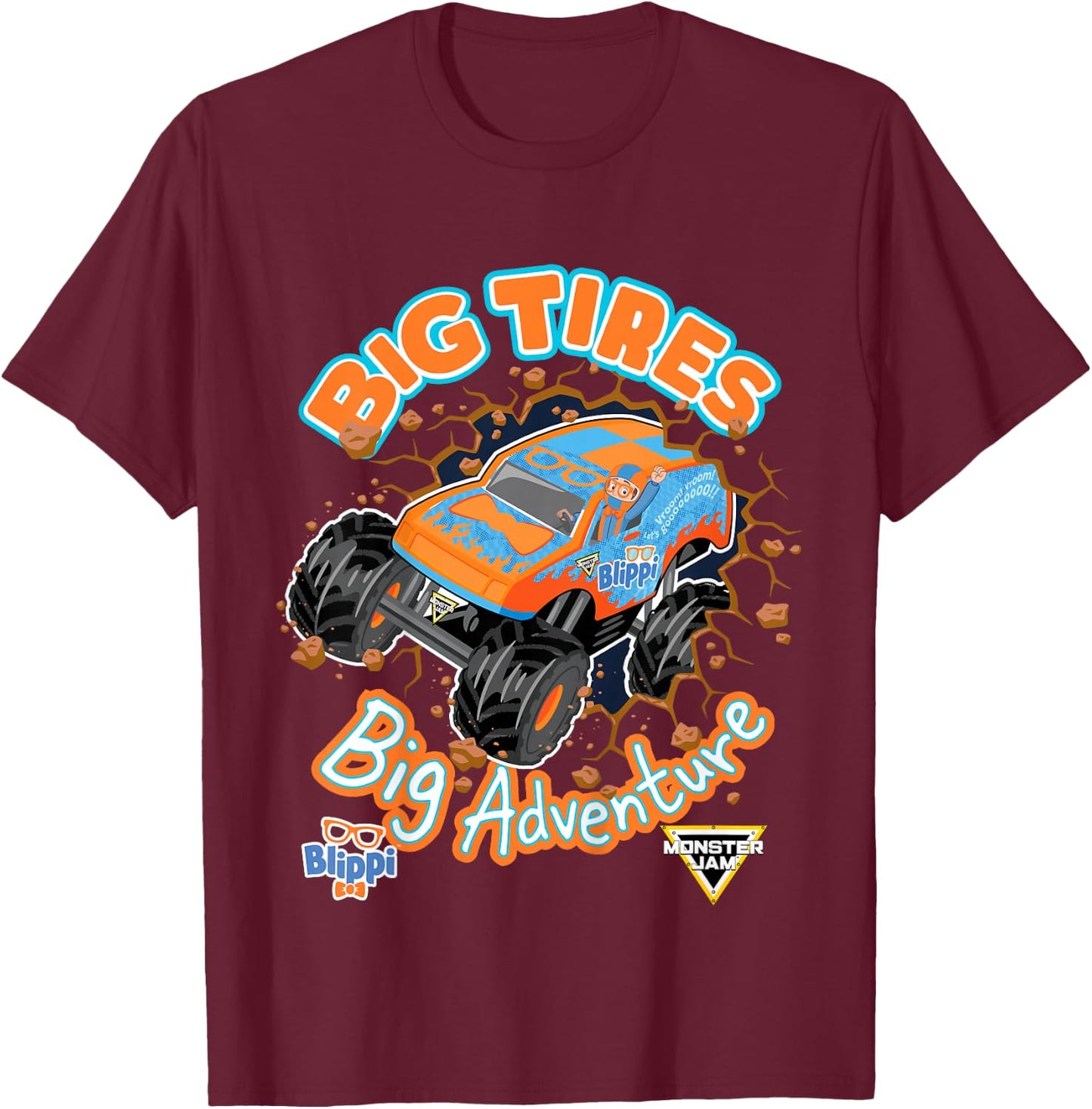 Kids Blippi Big Tires Big Adventure T-Shirt - T-Shirt | Maroon