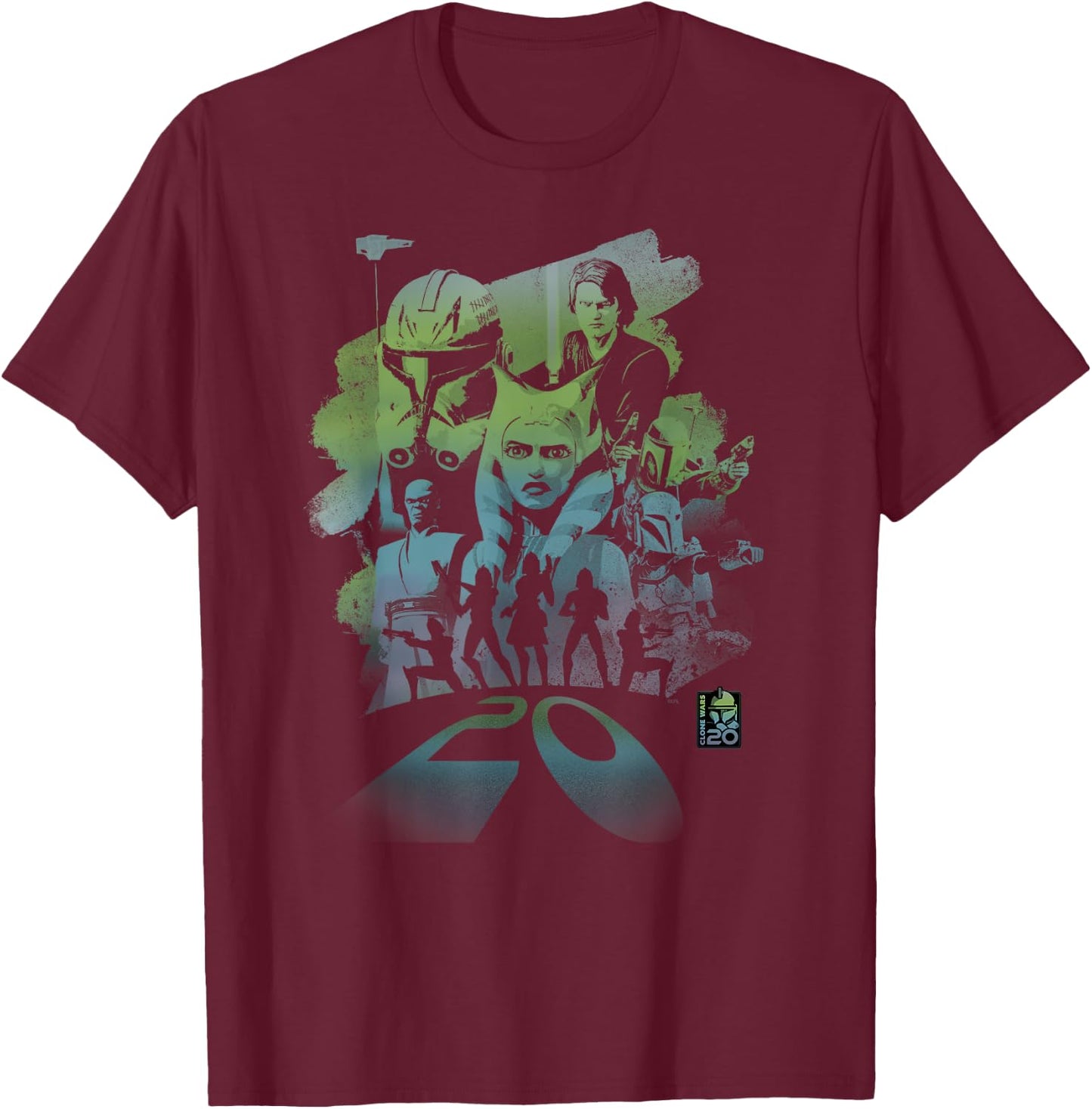 Star Wars Clone Wars 20th Anniversary Ahsoka and Captain Rex T-Shirt - T-Shirt | Maroon