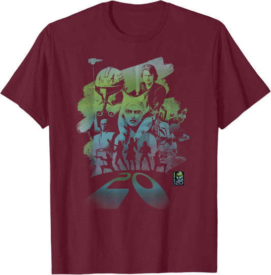 Star Wars Clone Wars 20th Anniversary Ahsoka and Captain Rex T-Shirt - T-Shirt | Maroon