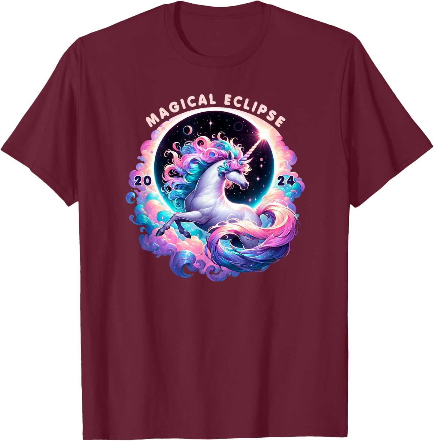 2024 Total Solar Eclipse Totality Unicorn Magical Eclipse T-Shirt - T-Shirt | Maroon