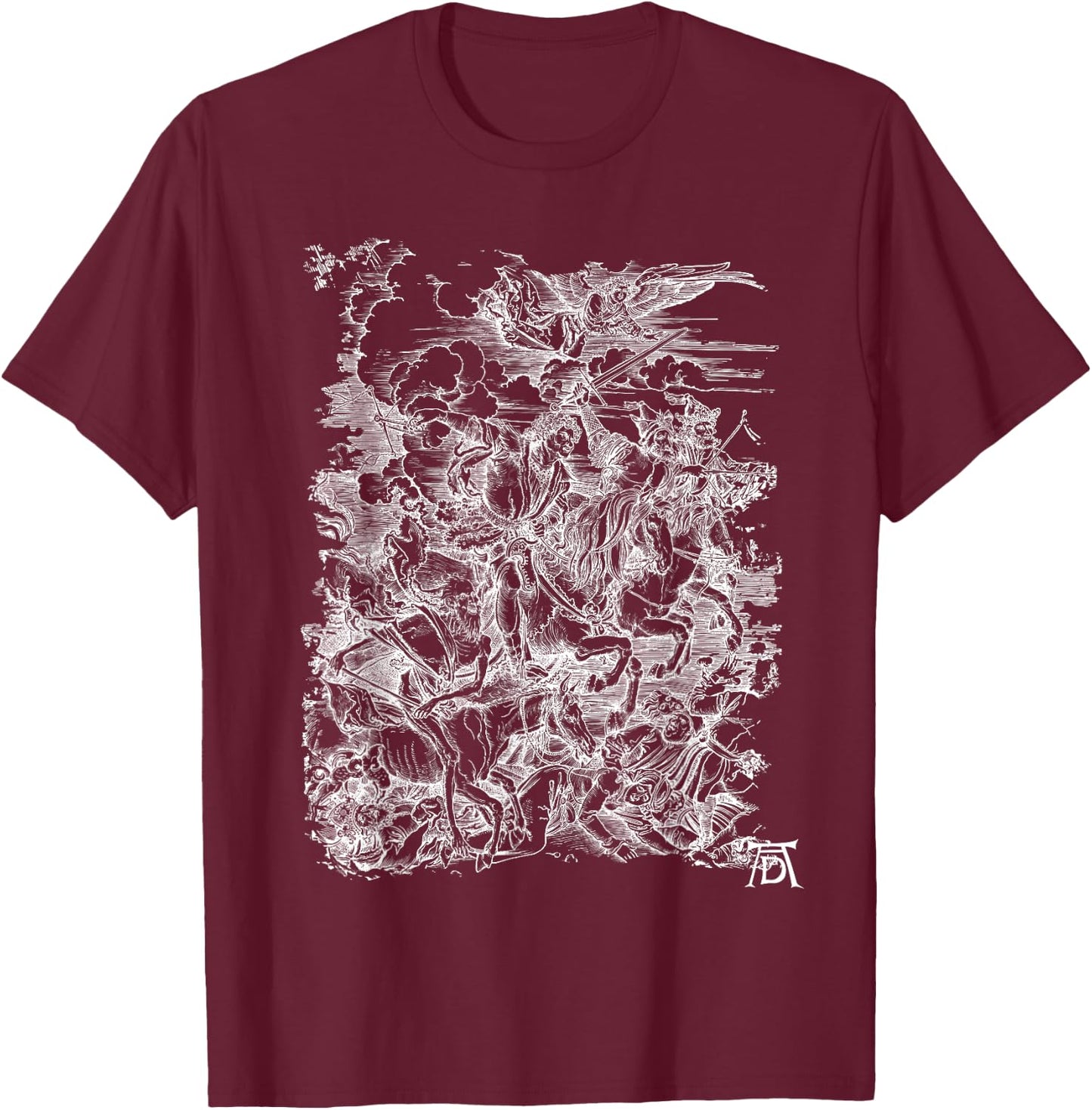 The Horsemen of the Apocalypse (1498) Dürer Armageddon Satan T-Shirt - T-Shirt | Maroon
