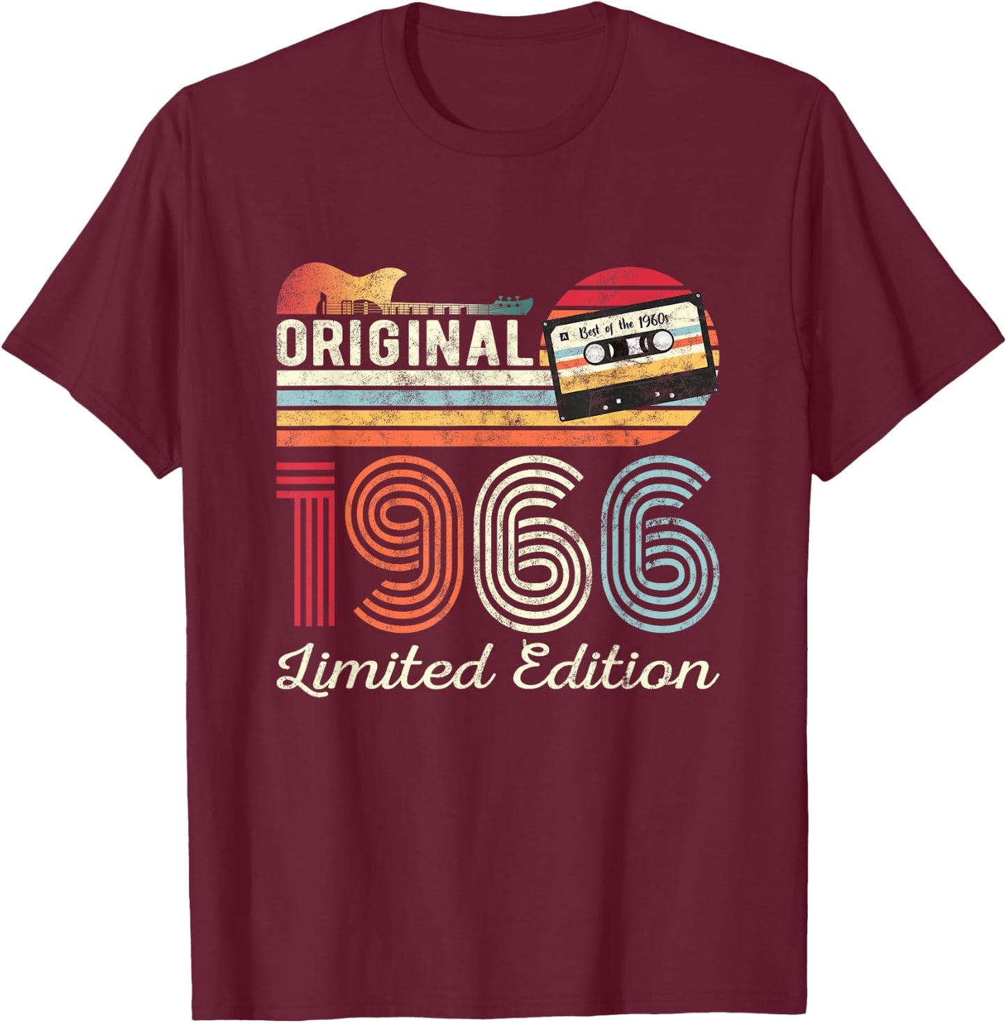 Original 1966 Geburtstag Gitarren Musiker Kassette Tape T-Shirt - T-Shirt | Maroon