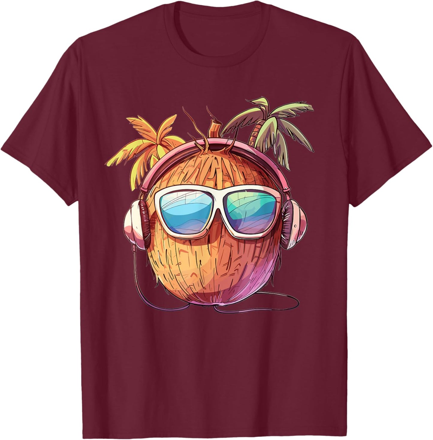 Coole Kokosnuss mit Sonnenbrille I Lustige Kokosnuss T-Shirt - T-Shirt | Maroon