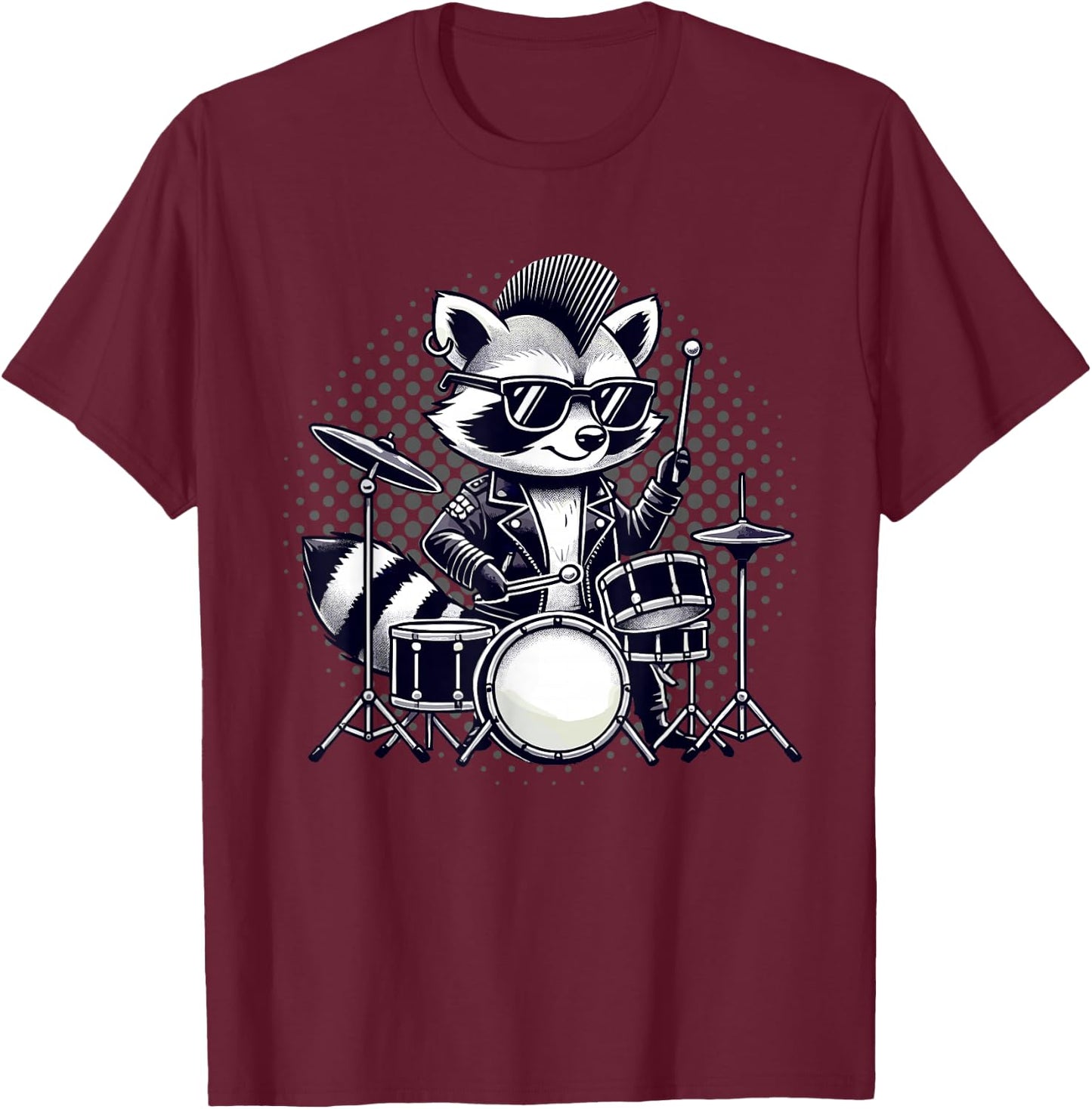 Drummer & Drums | Musician, Music | Boys, Funny Raccoon , Black, S T-Shirt - T-Shirt | Maroon