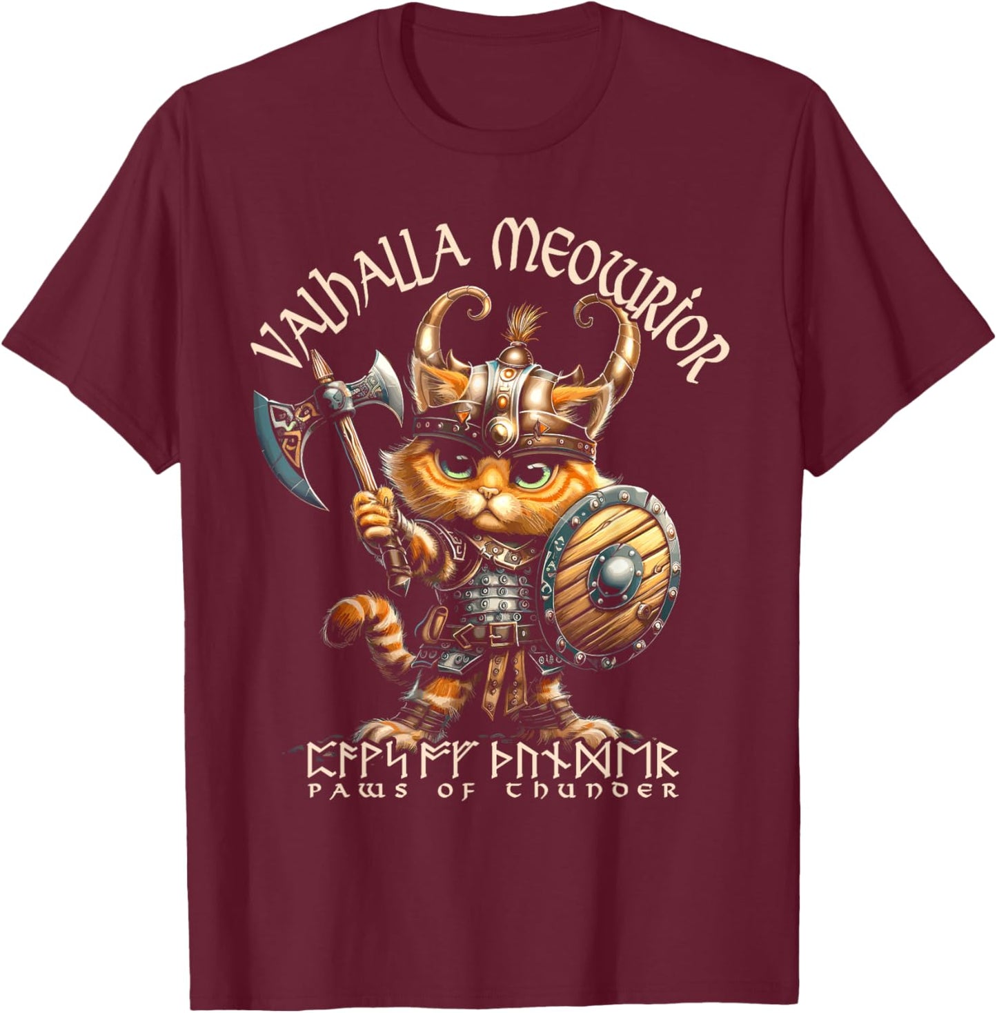 Nordic Norse Valhalla Viking Cat Warrior Men Kids T-Shirt - T-Shirt | Maroon