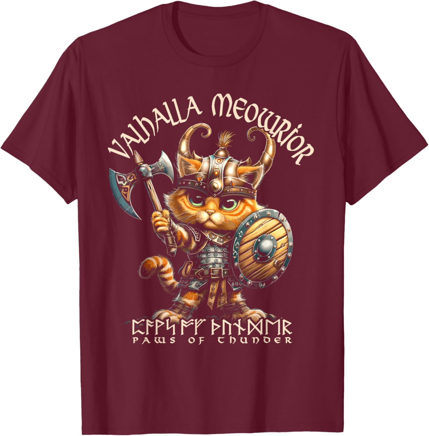 Nordic Norse Valhalla Viking Cat Warrior Men Kids T-Shirt - T-Shirt | Maroon