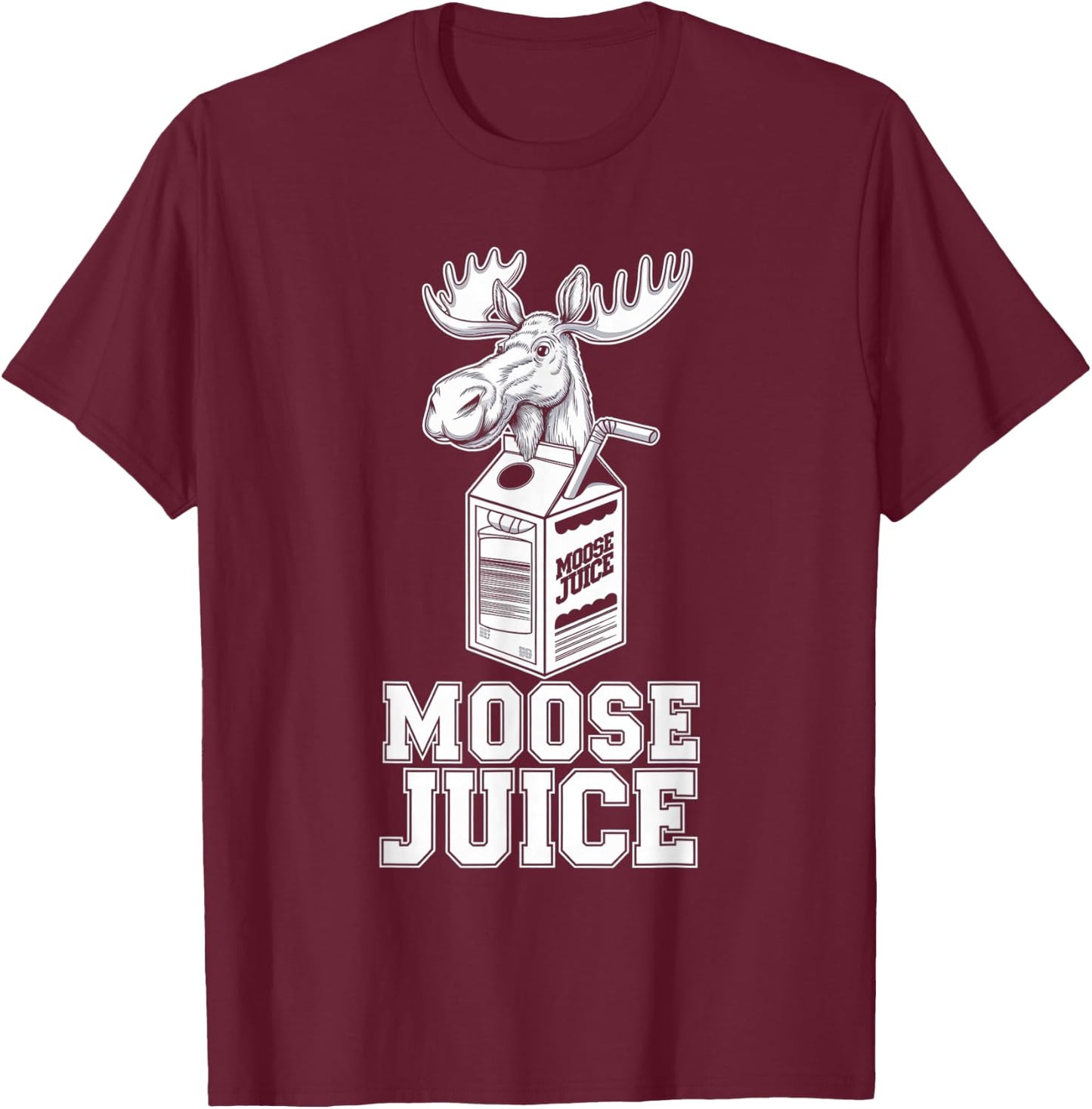 Funny Moose Drinking Moose Juice Cartoon T-Shirt - T-Shirt | Maroon