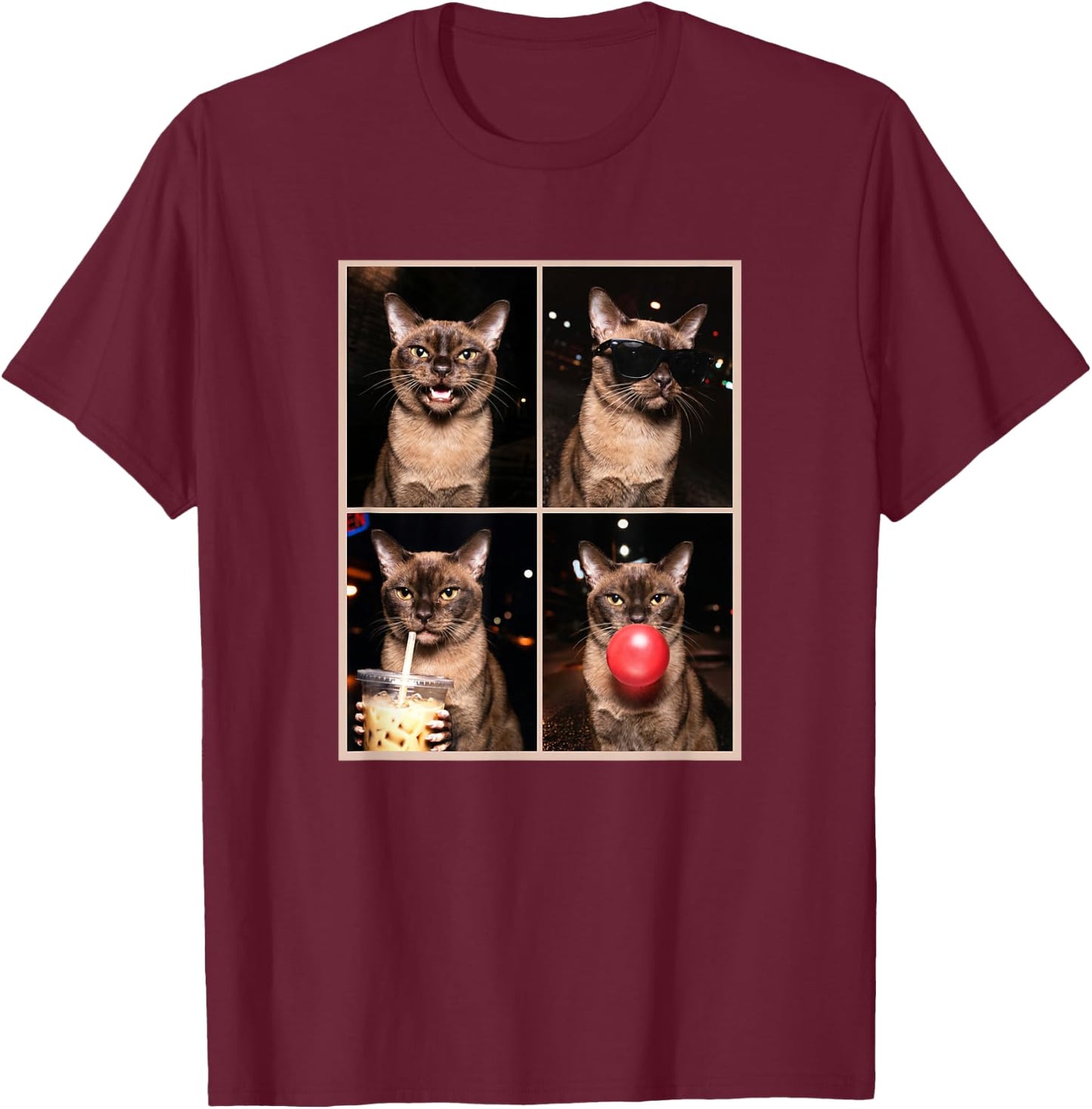 Funny Photo Booth Meme Burmese cat T-Shirt - T-Shirt | Maroon