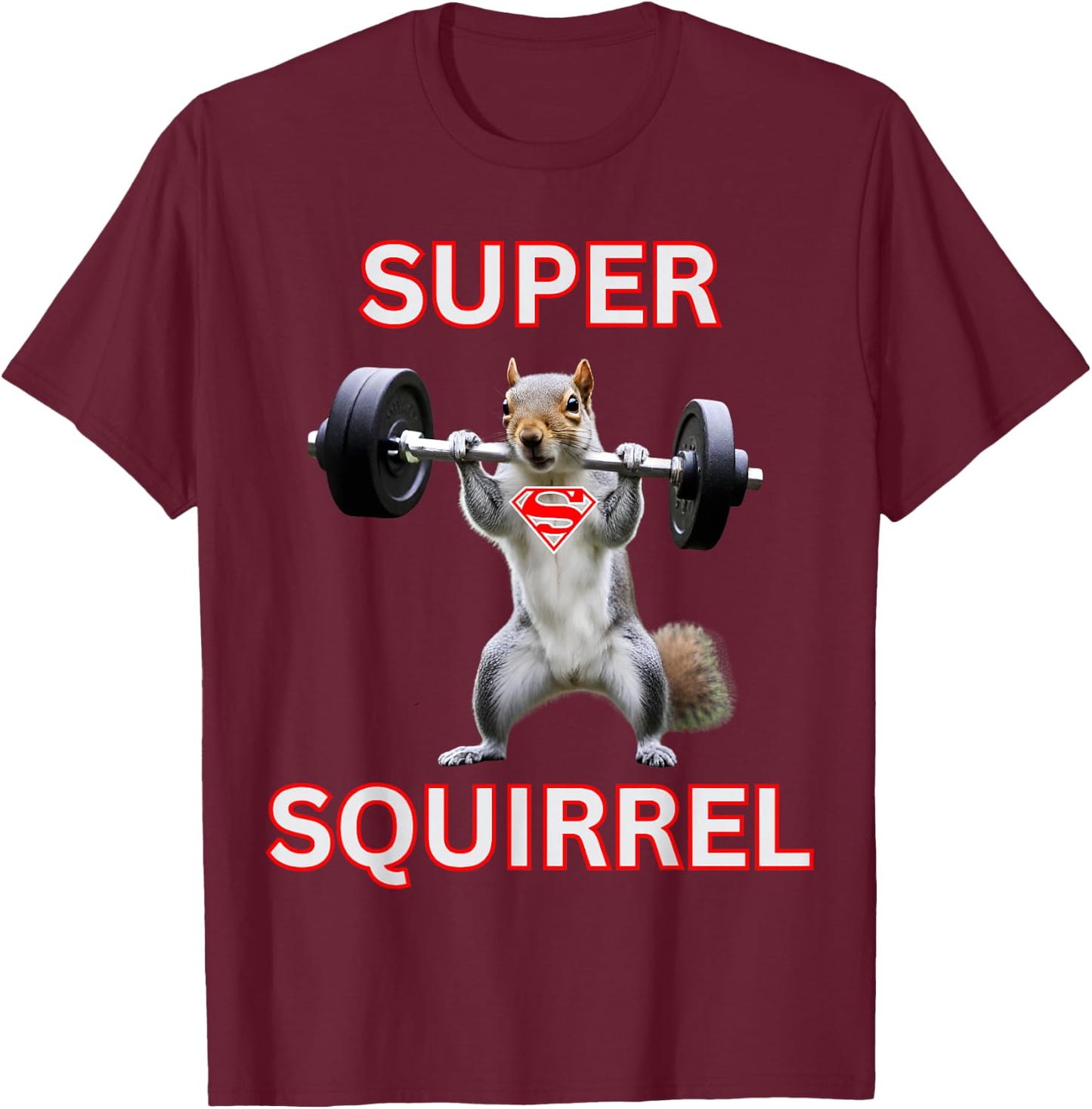 Super Squirrel Weightlifter Squirrel Superhero Costume T-Shirt - T-Shirt | Maroon