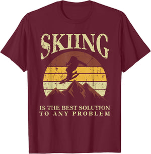 Funny Skiing Ski Skiier Winter Sports Enthusiast Gag Outfit T-Shirt - T-Shirt | Maroon