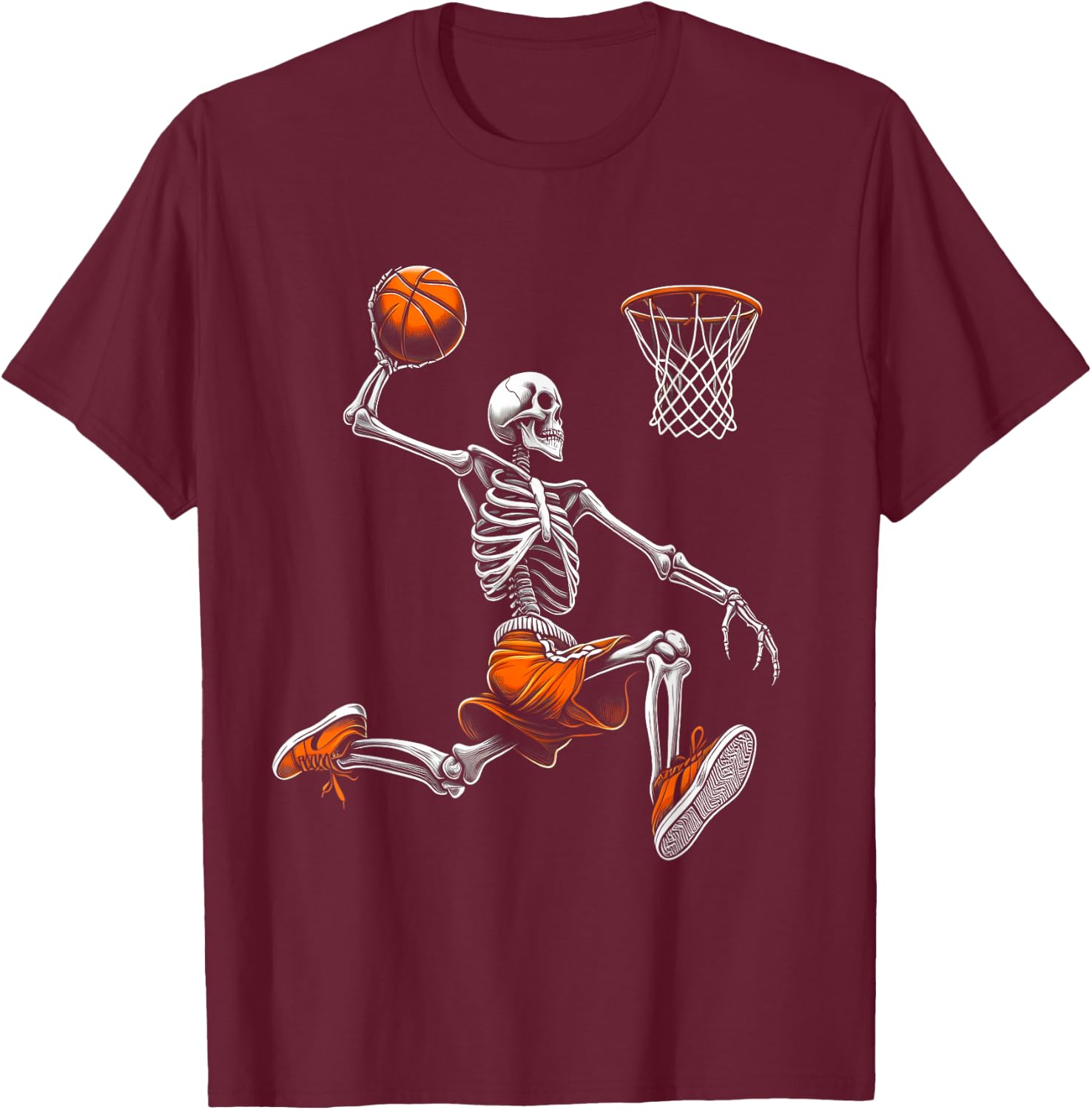 Skeleton Dunking Basketball Funny Sports Lover T-Shirt - T-Shirt | Maroon