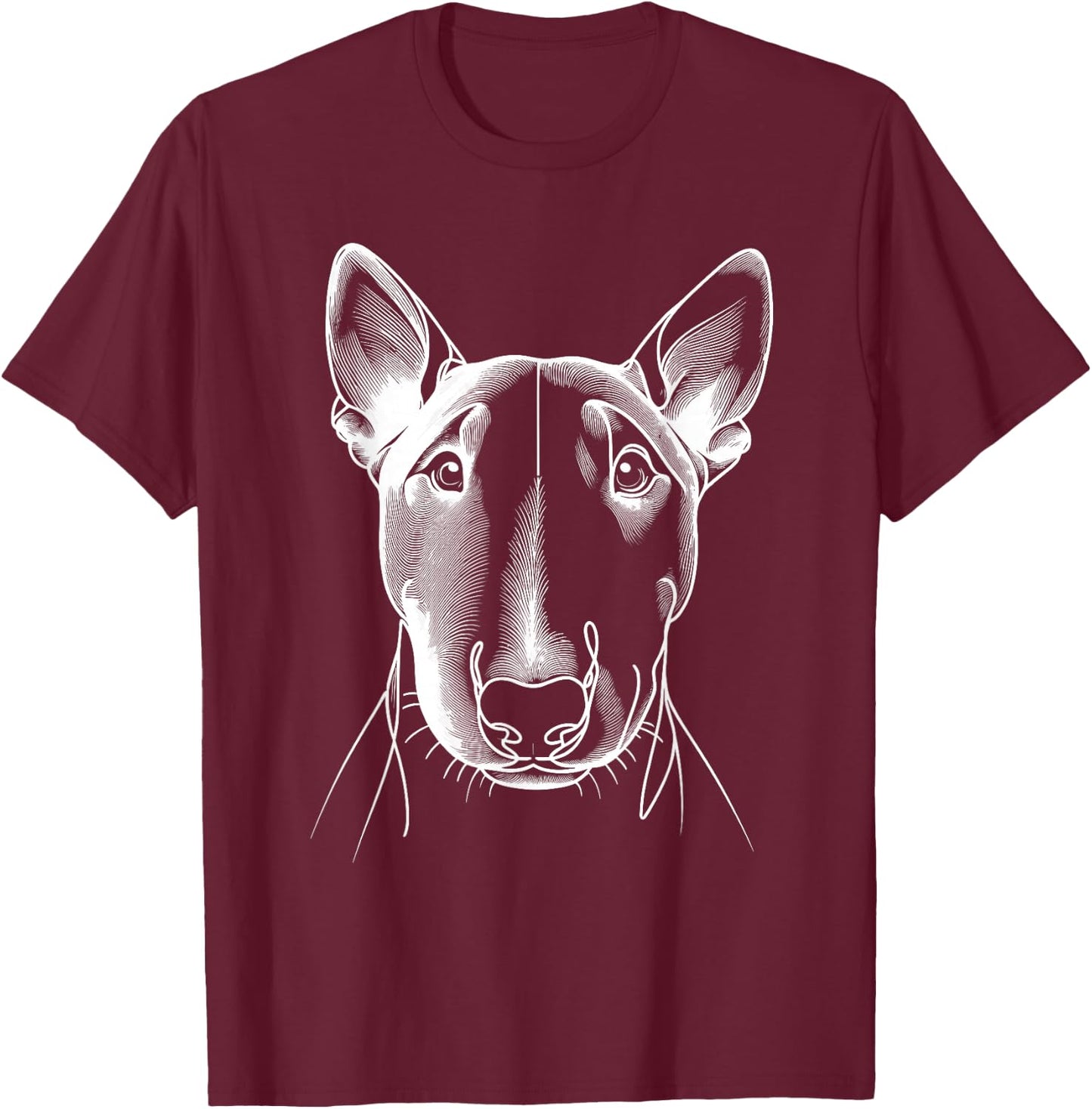 Line Art Miniature Bull Terrier Mini Bull , Black, S T-Shirt - T-Shirt | Maroon