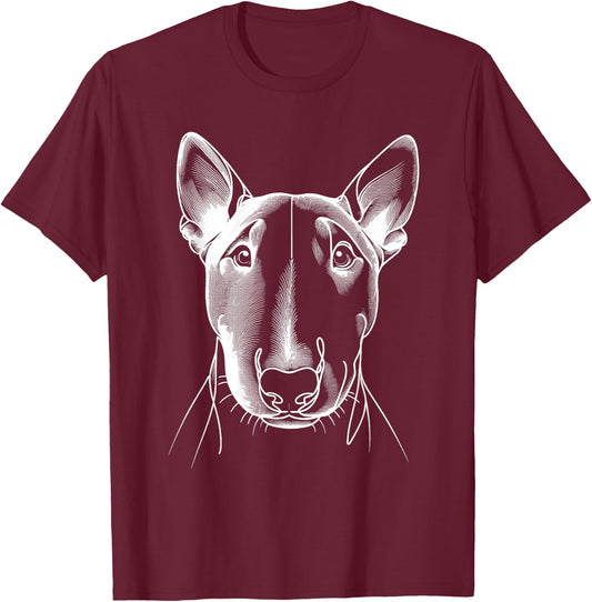 Line Art Miniature Bull Terrier Mini Bull , Black, S T-Shirt - T-Shirt | Maroon