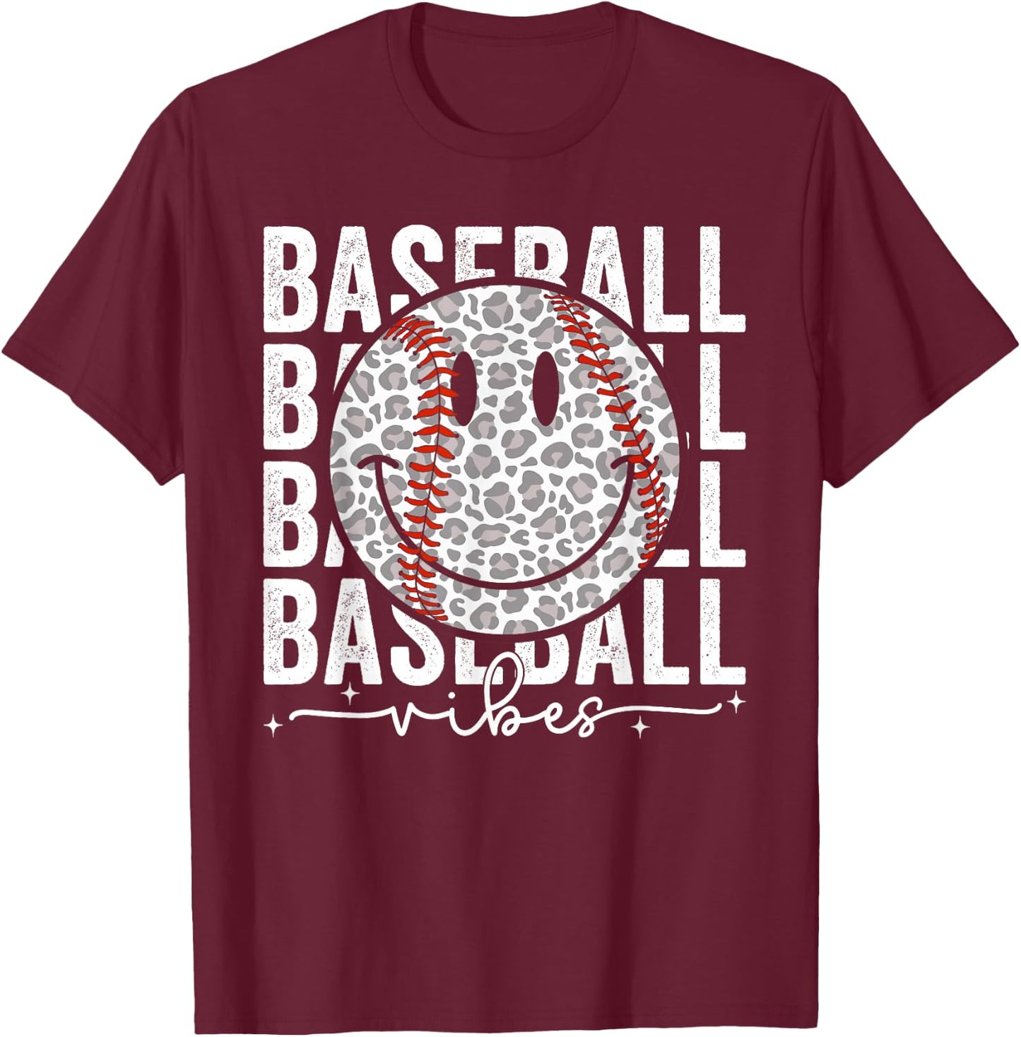 Funny Leopard Baseball Vibes Game Day Softball Life Mom T-Shirt - T-Shirt | Maroon