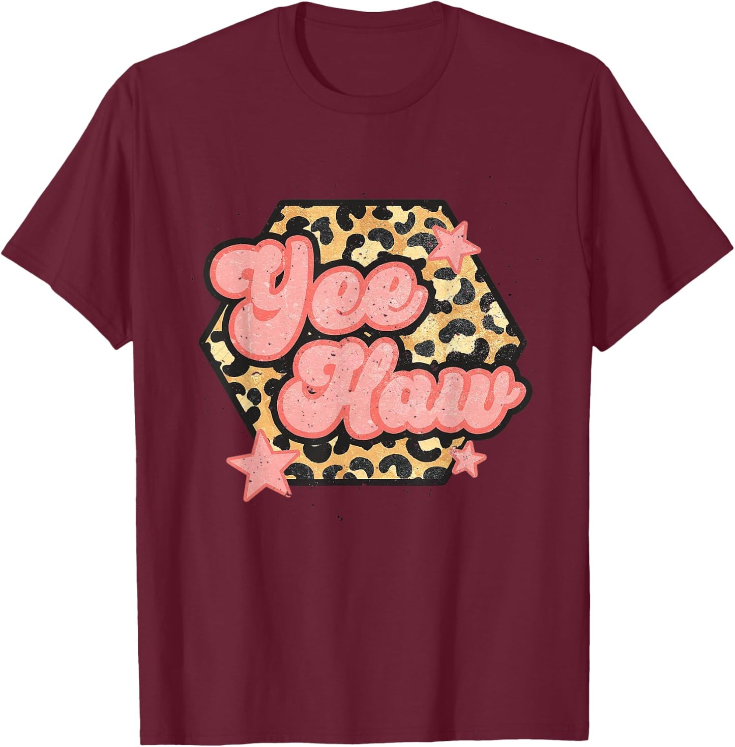 Yee Haw Howdy Rodeo Western Country Yeehaw Cowgirl Leopard T-Shirt - T-Shirt | Maroon