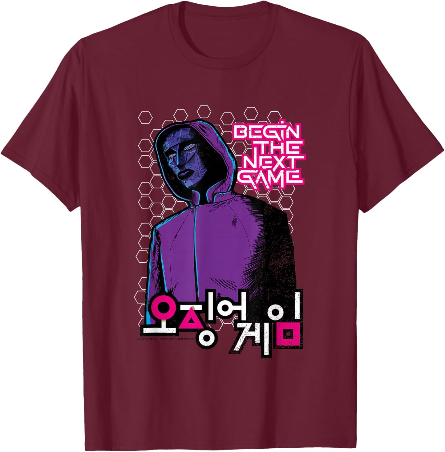 Squid Game Front Man Begin The Next Game Light Print , Black, S T-Shirt - T-Shirt | Maroon